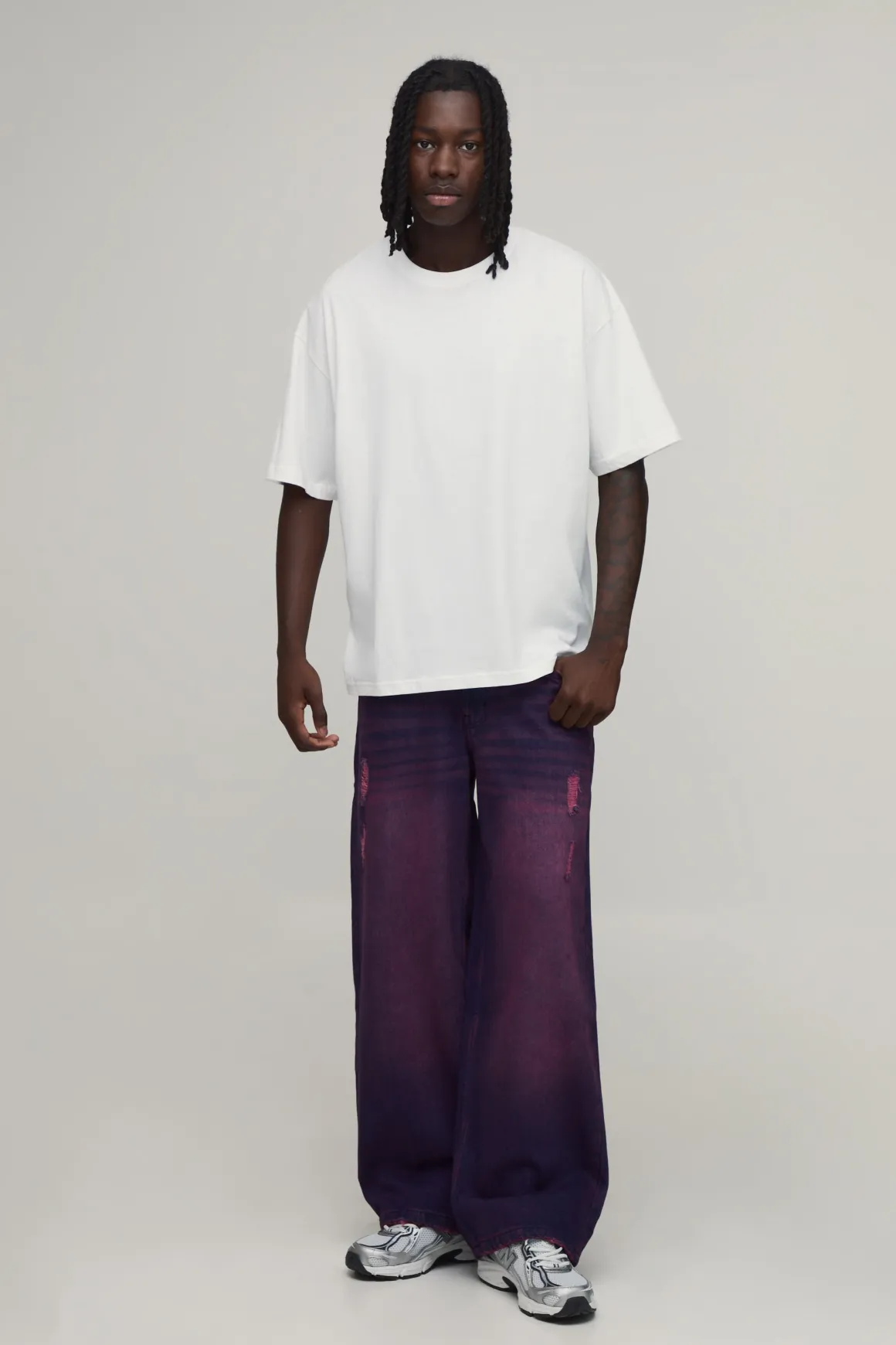 Jean Baggy Délavé Rose Avec Effet Usé
