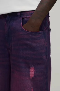Jean Baggy Délavé Rose Avec Effet Usé