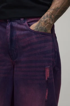 Jean Baggy Délavé Rose Déchiré Coupe Longue