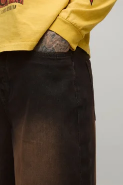 Jean Baggy Délavé Teinté avec Appliqué Flamme Haute