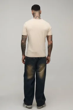 Jean Baggy Délavé Teinté Effet Usé Coupe Tall
