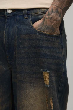 Jean Baggy Délavé Teinté Effet Usé Coupe Tall