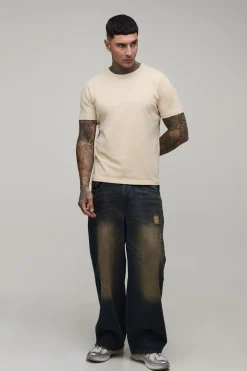 Jean Baggy Délavé Teinté Effet Usé Coupe Tall