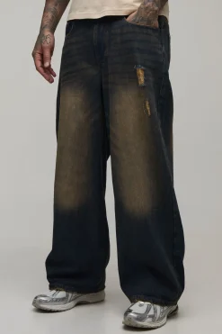 Jean Baggy Délavé Teinté Effet Usé Coupe Tall