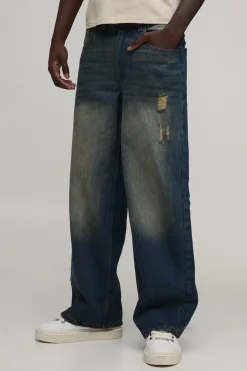 Jean Baggy Délavé Teinté Effet Usé