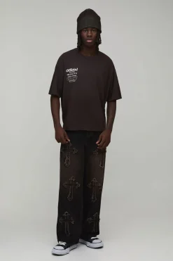 boohooMAN Jean baggy en denim à écusson croisé<Homme Denim|Denim