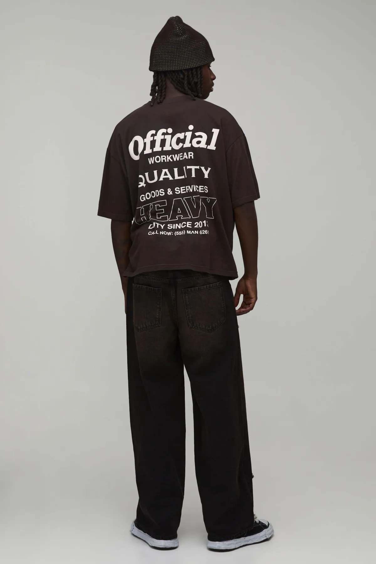 boohooMAN Jean baggy en denim à écusson croisé<Homme Denim|Denim