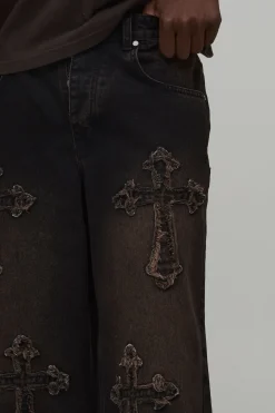 boohooMAN Jean baggy en denim à écusson croisé<Homme Denim|Denim