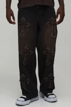 boohooMAN Jean baggy en denim à écusson croisé<Homme Denim|Denim