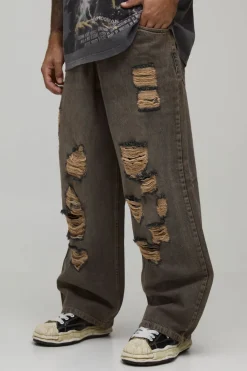 boohooMAN Jean Baggy Extrême Déchiré Sur Toute La Surface<Homme Jeans Grande Taille|Denim