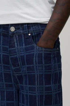 boohooMAN Jean Baggy À Imprimé Carreaux<Homme Denim|Denim