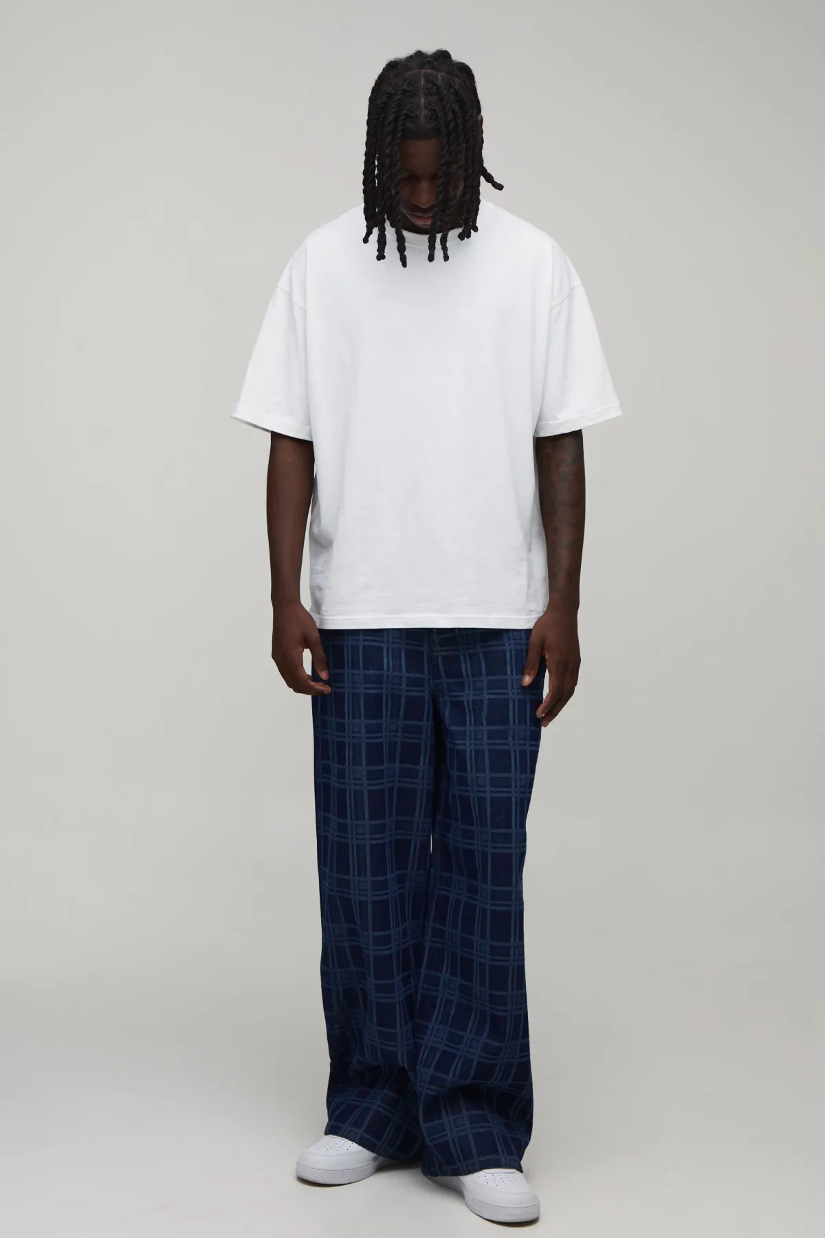 boohooMAN Jean Baggy À Imprimé Carreaux<Homme Denim|Denim