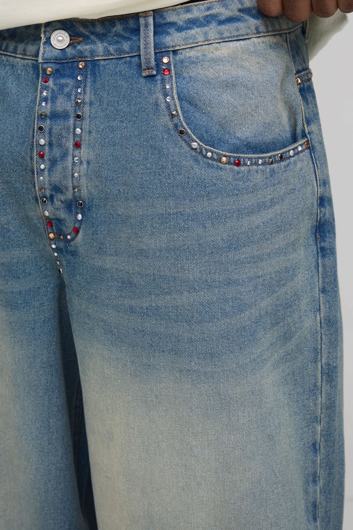 Jean Baggy Multi-poches Grande Taille Avec Ornements Strass