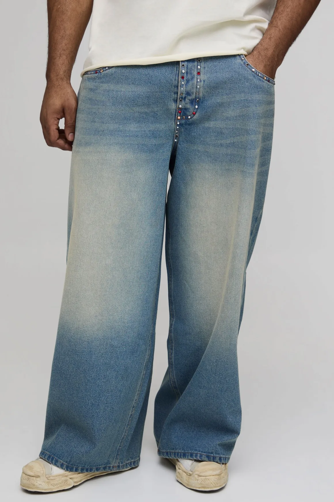 Jean Baggy Multi-poches Grande Taille Avec Ornements Strass