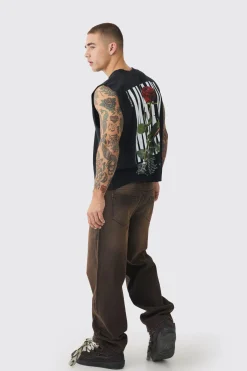 Jean baggy rigid à double ceinture en denim marron