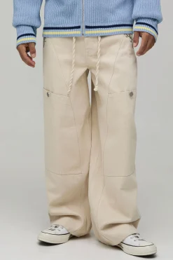 Jean Baggy Rigide Avec Ceinture Corde À Motif Floral