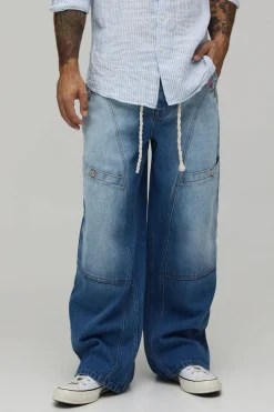 boohooMAN Jean Baggy Rigide Avec Ceinture Corde Florale<Homme Jeans Grande Taille|Denim