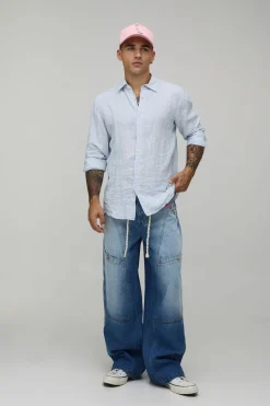 boohooMAN Jean Baggy Rigide Avec Ceinture Corde Florale<Homme Jeans Grande Taille|Denim