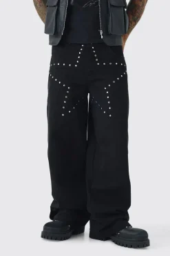 Jean Baggy Rigide à Clous Étoilés