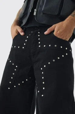 Jean Baggy Rigide à Clous Étoilés
