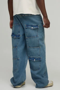 Jean Baggy Taille Haute Multi-poches Avec Ornements Strass