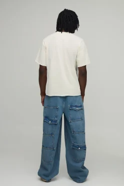 Jean Baggy Taille Haute Multi-poches Avec Ornements Strass
