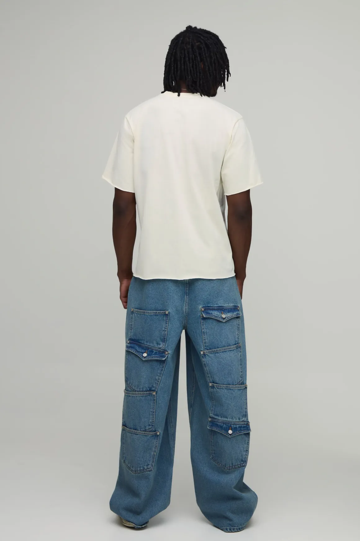 Jean Baggy Taille Haute Multi-poches Avec Ornements Strass