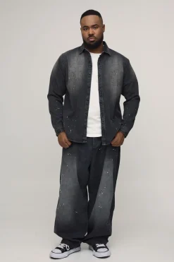 boohooMAN Jean Balloon Plus à Peinture Éclaboussée Effet Délavé<Femme Denim|Jeans