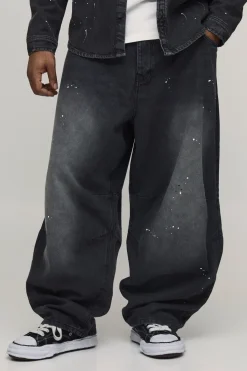 boohooMAN Jean Balloon Plus à Peinture Éclaboussée Effet Délavé<Femme Denim|Jeans