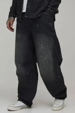 boohooMAN Jean Balloon Taille Haute à Éclaboussures de Peinture Délavées<Homme Denim|Tout Afficher