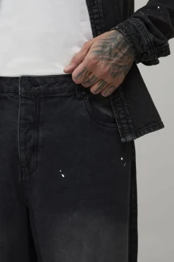 boohooMAN Jean Balloon Taille Haute à Éclaboussures de Peinture Délavées<Homme Denim|Tout Afficher