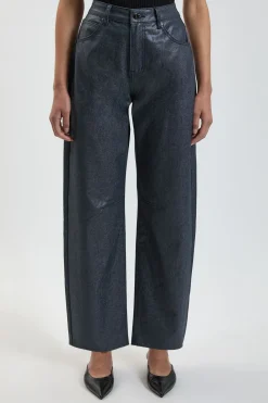 KarenMillen Jean Barrel En Denim Enduit Métallisé<Femme Denim|Jeans