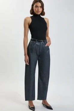 KarenMillen Jean Barrel En Denim Enduit Métallisé<Femme Denim|Jeans