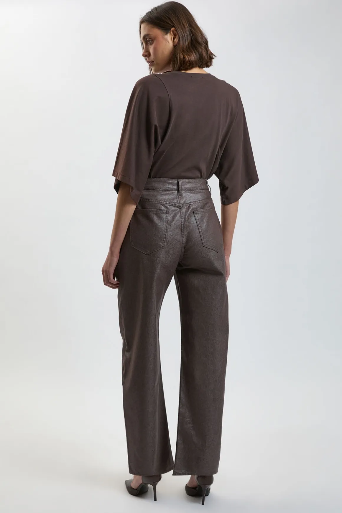 Jean Barrel Enduit Denim Métallisé Petite