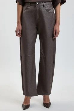 Jean Barrel Enduit Denim Métallisé Petite