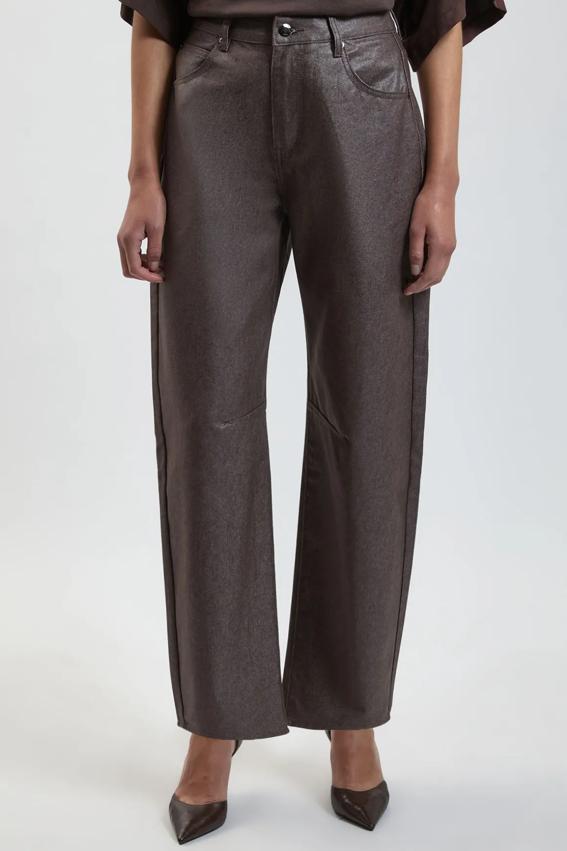 Jean Barrel Enduit Denim Métallisé Petite