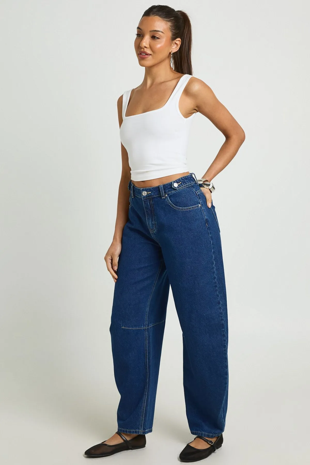 boohoo Jean Barrel Taille Haute Coupe Ample<Femme Denim|Jeans