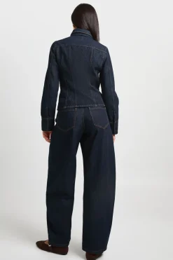 Jean Barrel Taille Haute À Détails De Coutures