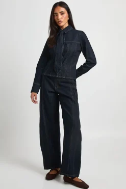 Jean Barrel Taille Haute À Détails De Coutures
