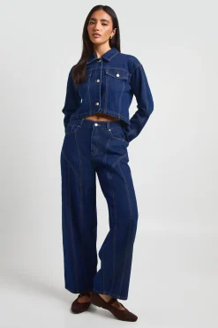 Jean Barrel Taille Mi-haute Avec Détails De Coutures