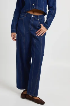 Jean Barrel Taille Mi-haute Avec Détails De Coutures