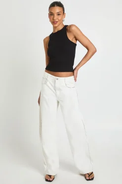 Jean Barrel Taille Mi-haute À Clous