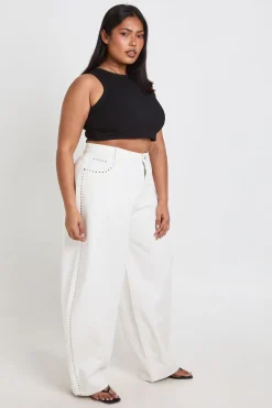 Jean Barrel Taille Mi-haute À Clous Plus