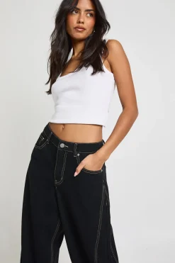 boohoo Jean Barrel Taille Moyenne avec Couture Devant<Femme Denim|Jeans