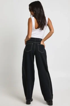 boohoo Jean Barrel Taille Moyenne avec Couture Devant<Femme Denim|Jeans