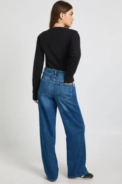 Jean basique à taille haute et jambe large