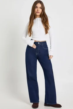 Jean basique à taille haute à jambe droite