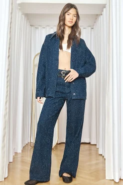 Jean Boucle en denim à taille haute et jambes larges
