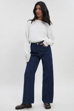 Jean Boucle en denim à taille haute et jambes larges