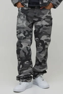 Jean camouflage à panneau de charpentier amovible, coupe droite empilée extrême